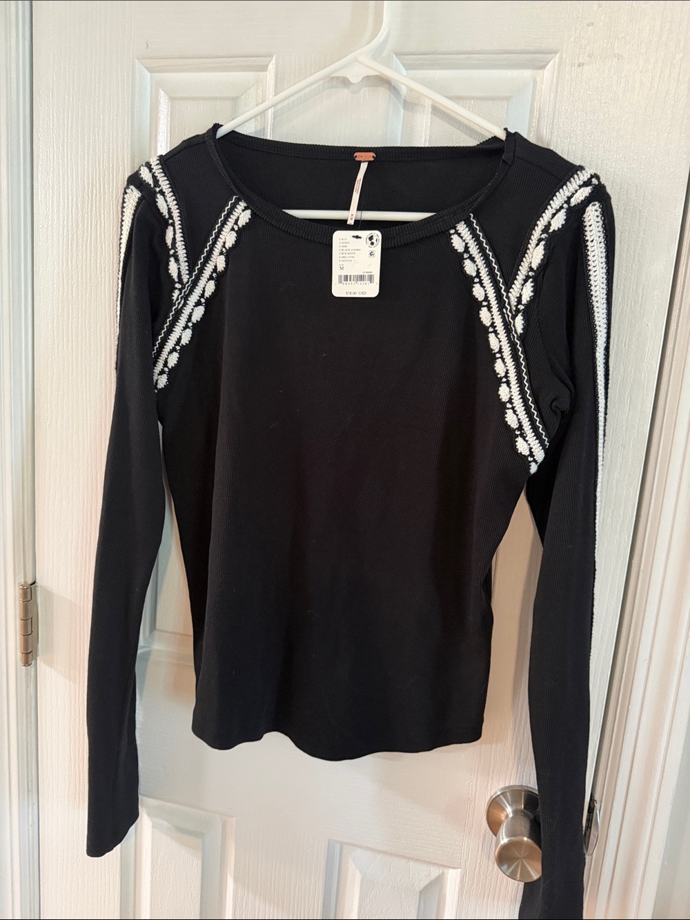 Free People Lost Love Embroidered Long Sleeve Top